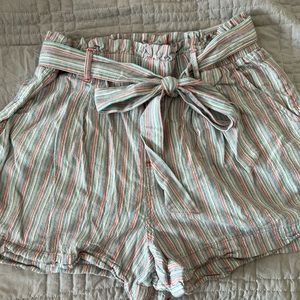 American Eagle paper bag striped high rise shorts